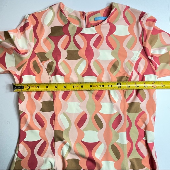 J. McLAUGHLIN Catalina Fabric Dress Geometric Print Peach Pink Tan Size Small - Picture 7 of 8